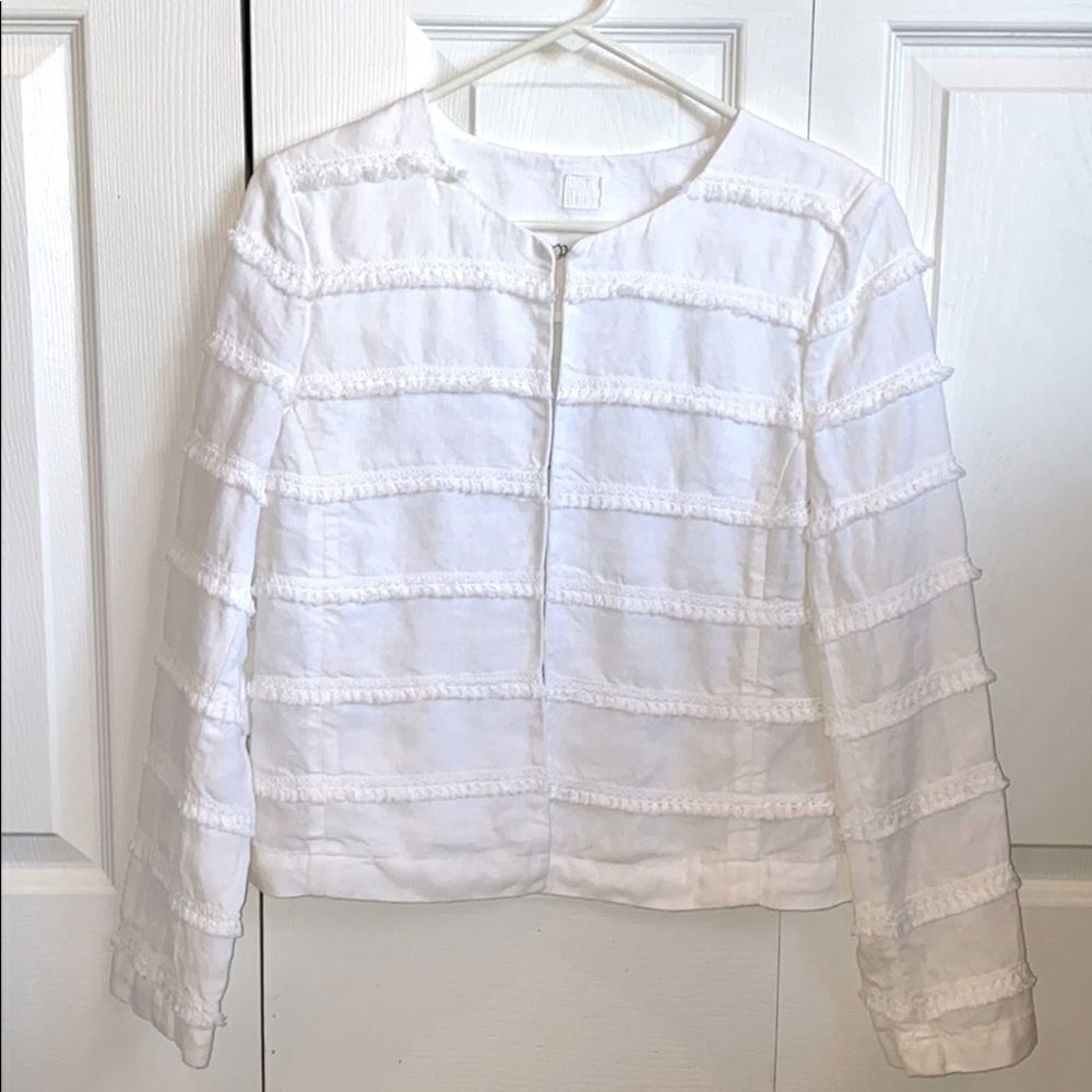 120% Lino White Fringe Jacket Hook & Eye Closure Size 6 - Picture 5 of 16